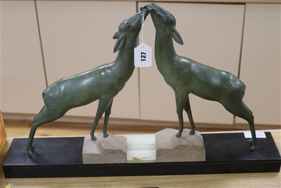 A spelter model of deer on a marble base height 41cm